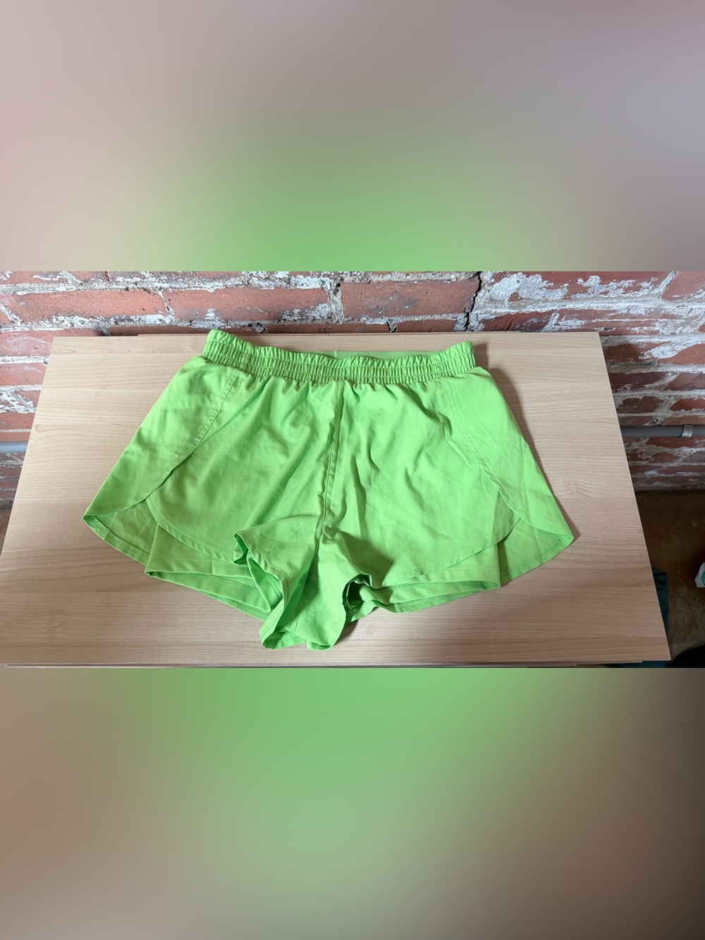 NWOT Girlfriend collective neon yellow/green trail shorts